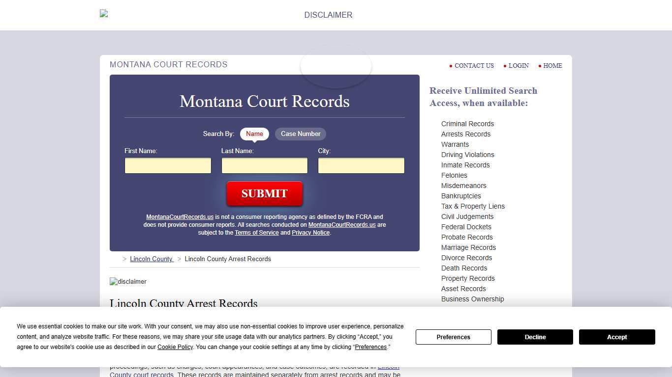 Lincoln County Arrest Records MontanaCourtRecords.us
